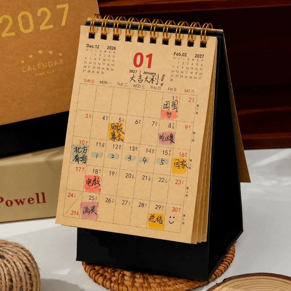 Creative Multi-function 2027 Desk Calendar Standing Monthly Layout Coil Calendar Desktop Paper Calendar Home Office
