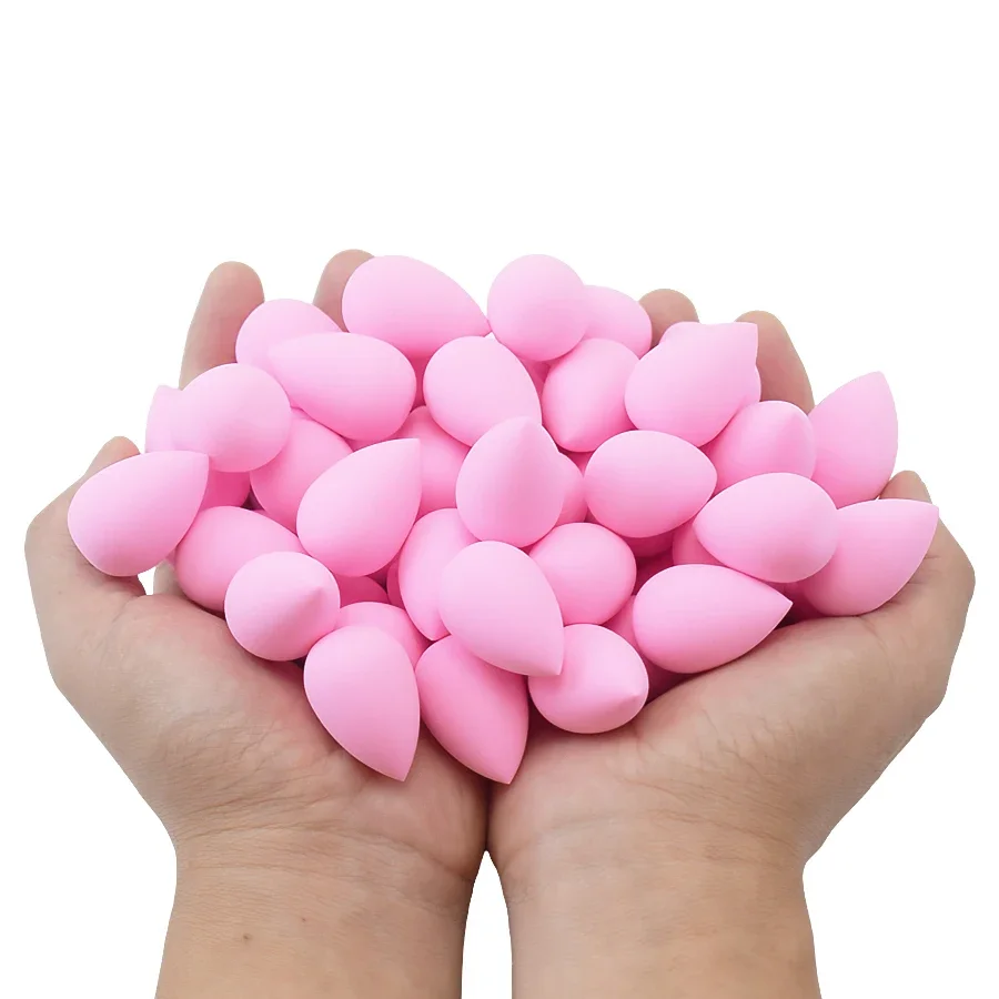 50 pezzi mini spugna di bellezza uovo goccia d'acqua piccolo trucco uovo soffio di polvere strumenti cosmetici combinati asciutti e bagnati con scatola di immagazzinaggio