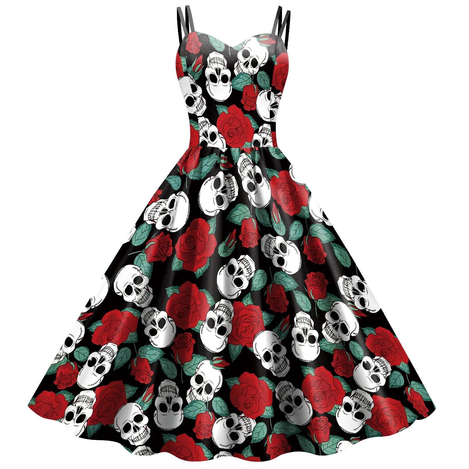 Sexy 3d Skeleton Rags Printed Vintage Halloween Dress For Women Elegant Bow Tie Waist Ladies Evening Party Costumes Vestidos New