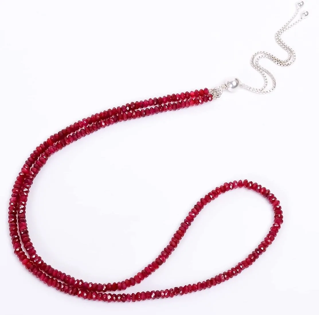 

Natural Ruby Necklace 2-5mm Round Faceted Beads 18” Handmade Gemstone Jewelry