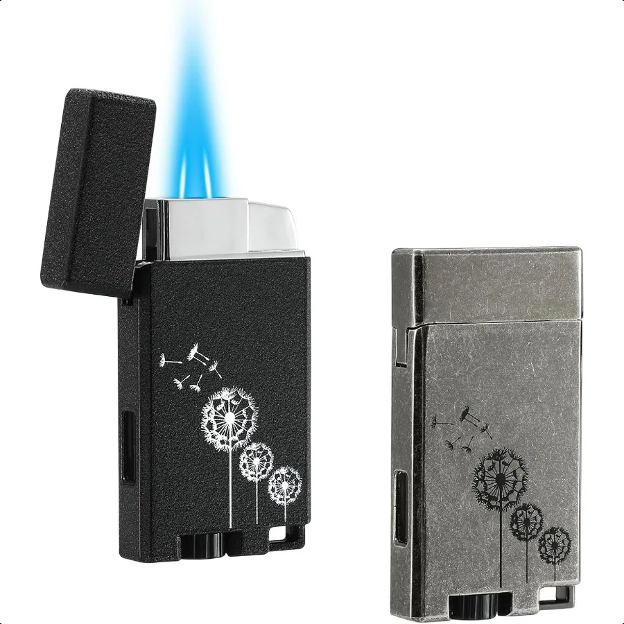 

Классическая матовая бутановая карманная зажигалка, комплект из 2 шт., двойная зажигалка с пламенем и видимым окном, ветрозащитная, регулируемая и Refillab