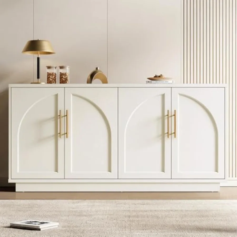 Buffet Cabinet with Storage, 59'' Modern Arched Sideboard Cabinet w/Adjustable Shelves, Wood Media TV Console Table Credenza fo