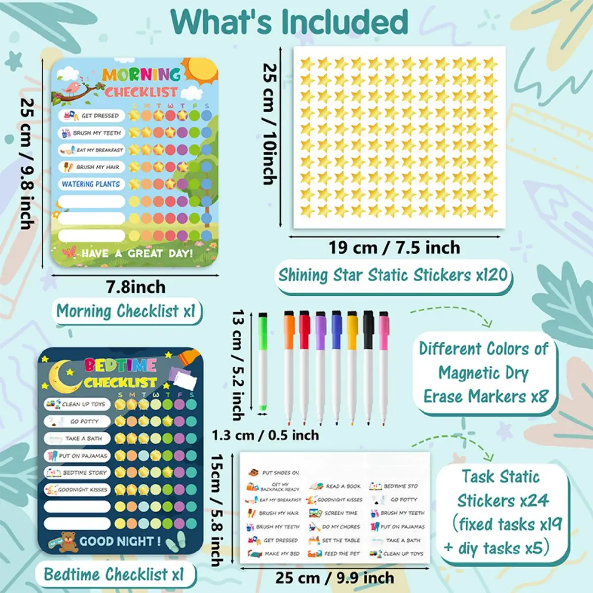 Morning Bedtime Routine Chart Poster Magnetic Sticker for Kids Toddlers Daily Visual Schedule Routine Checklist Reward Chart