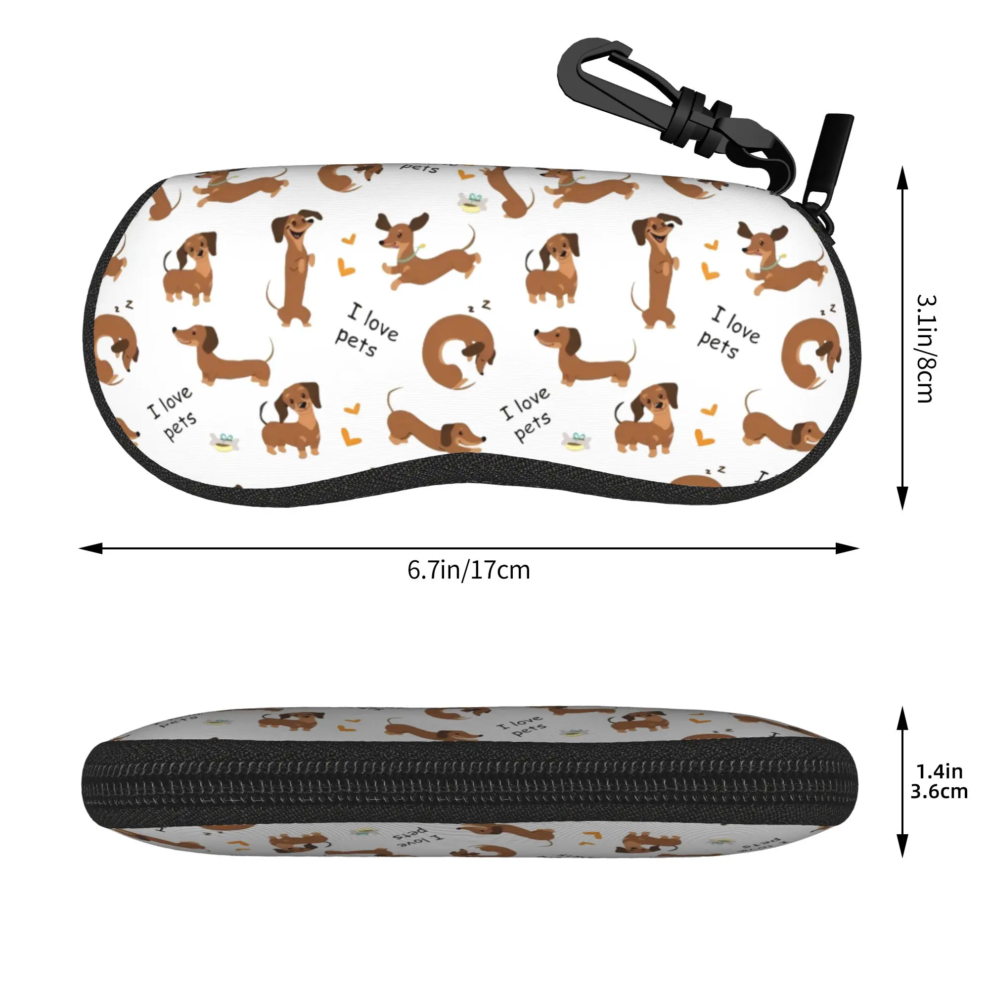 Dachshund I Love Pets Glasses Case Men Women Waterproof Zipper Dogs Animal Sunglasses Storage Box Eyeglasses Box