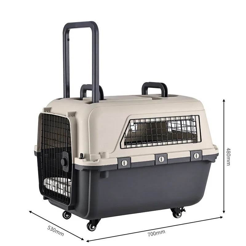 Wholesale Ventilate Large Capacity Portable Fence Type Pet Carrier Plastic Cat Dog Crate with Wheel