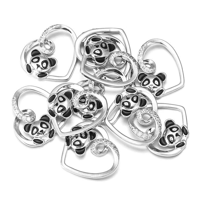 5Pcs/Lot 21x24mm Sliver Color Heart Shaped  Charms Pendant Diamond Pendants For DIY Earring Jewelry Necklace Ornament