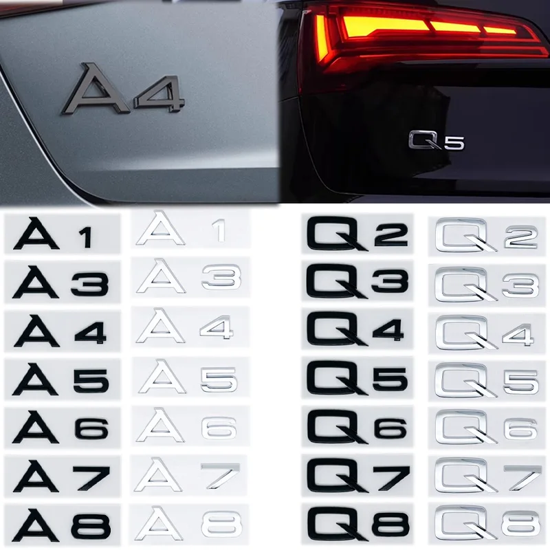 Image of 3D ABS Buchstaben-Aufkleber Auto-Logo für A1 A3 A4 A5 A6 A7 A8 Q2 Q3 Q4 Q5 Q6 Q7 Q8 Emblem Heckklappen-Abzeichen Zubehör