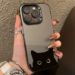 Cute Black Cat Pattern Electroplate Silver IMD Phone Case For Xiaomi Redmi 14C 12 Redmi Note 13 12 11 10 Pro Plus 12S 11S Cover