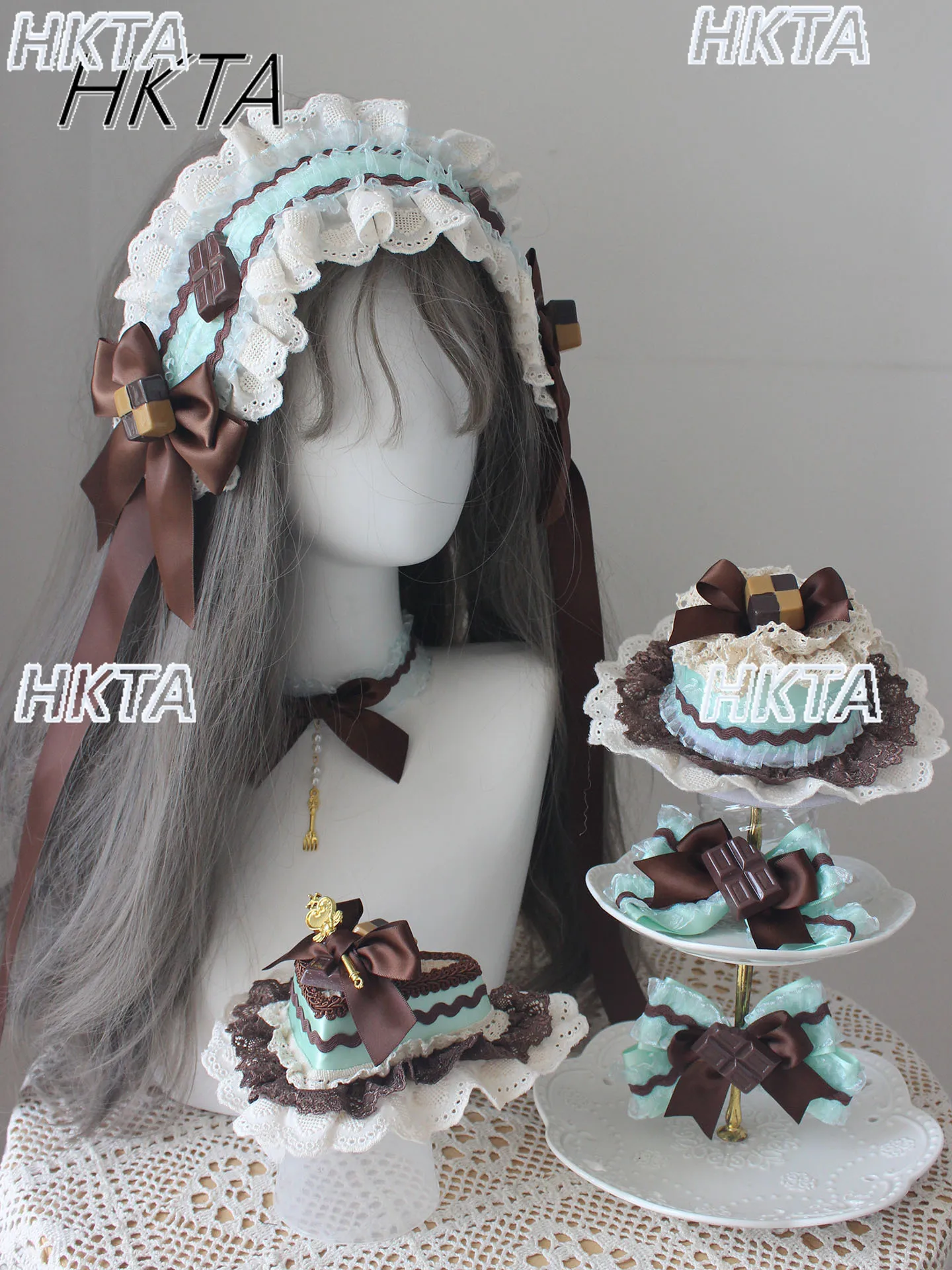 Original Handmade Lolita Small Things Cake Hat Top Hat Mint Chocolate Design Headband Lolita Hair Accessories Pair Clip Women