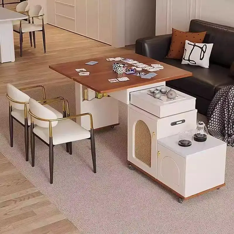 Medieval retractable folding coffee table movable tea table modern simple tea table small apartment balcony multi-functional tea