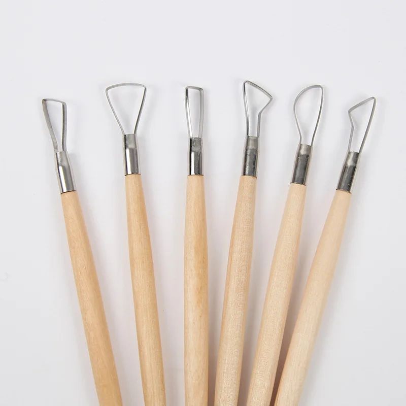 6 wooden mud flat wire knife pottery clay tools Log pottery clay carving plastic knife pottery clay tools