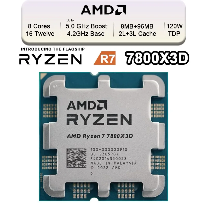 AMD Ryzen 7 7800X3D R7 7800X3D 5.0 GHz 8-Core 16-Thread CPU Processor 5NM 96M 100-100000910 Socket AM5 New Tray Without cooler