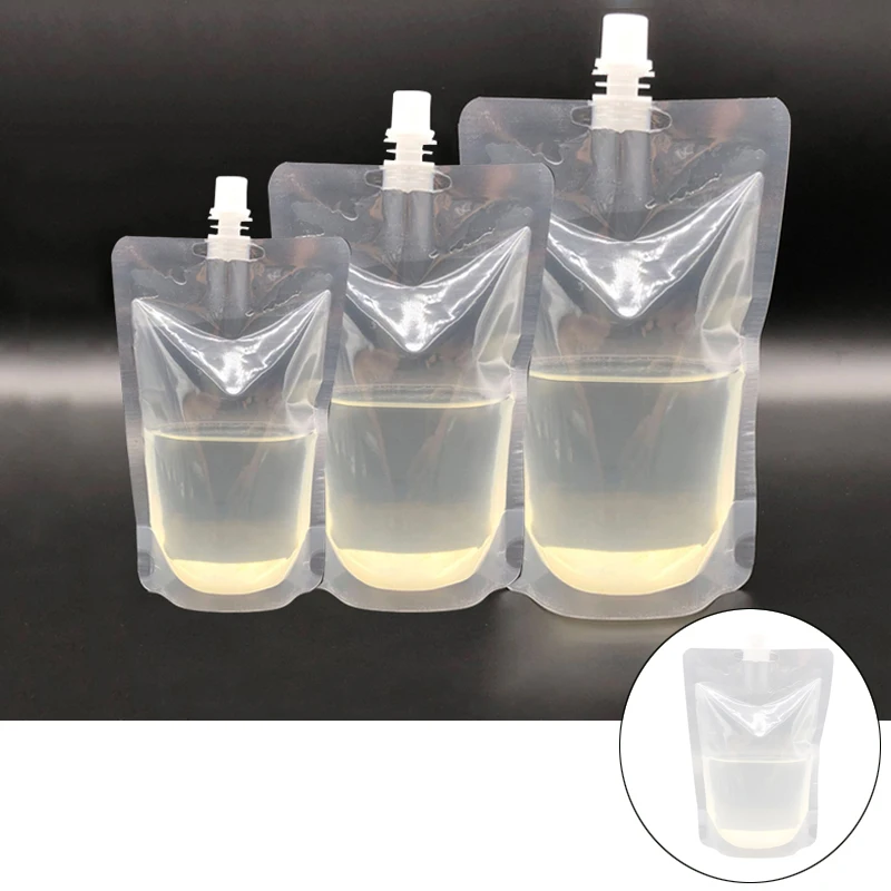 100ml-500ml 여행 음료 주둥이 주머니 투명 비닐 봉투 밀폐 주스 보관 음료 얼음 차가운 음료 주머니 휴대용