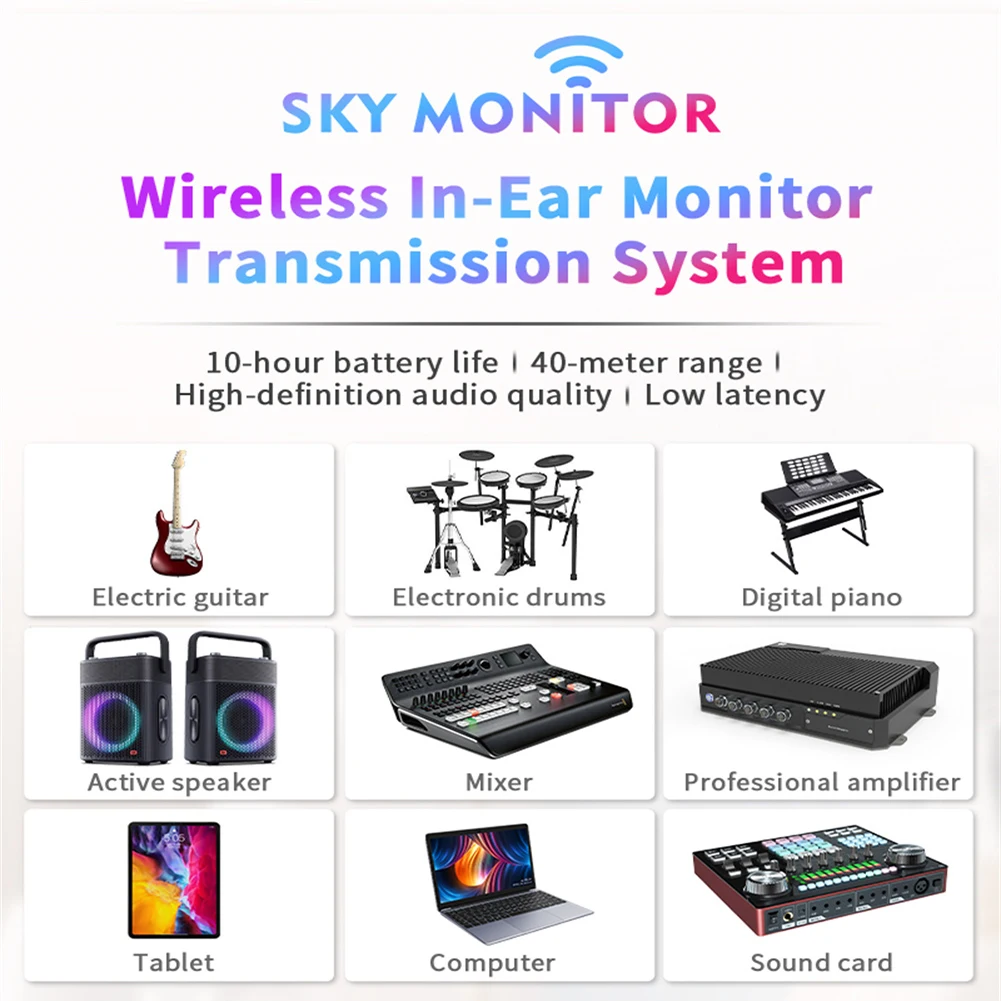 2.4GHz Wireless Ear Control System Transmitter Receiver  Stereo Sound 40m Range Wireless Transmission Headphones With Cable
