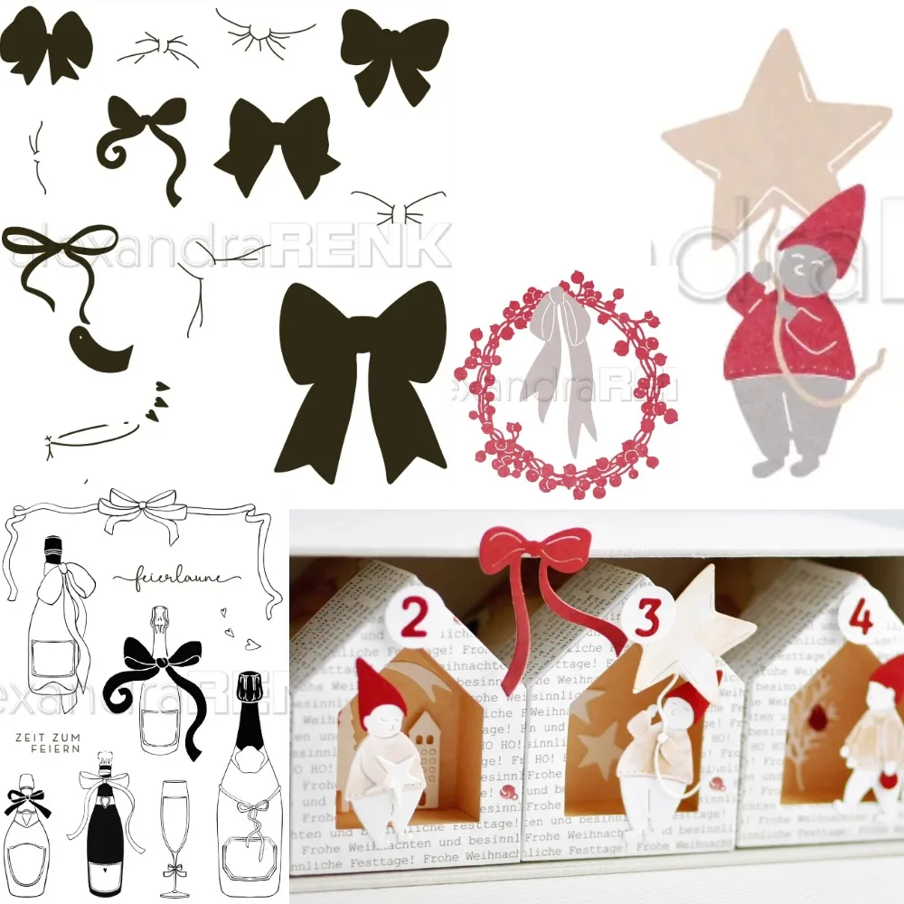 Schleife und kleine Leute, Metall geschnittene Würfel und Schablonenstempel für DIY Scrapbooking, Fotoalbum, Prägung, dekorative DIY-Papierkarten