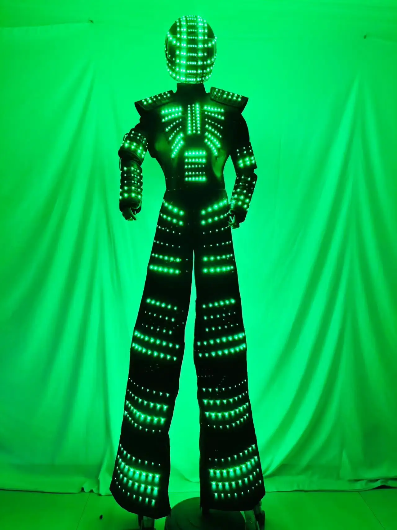 LED Robot Stilt Walker Costume Luminous Suit David Guetta Performer Party Nightclub Costume Robot Helmet Mask Costume Outfit