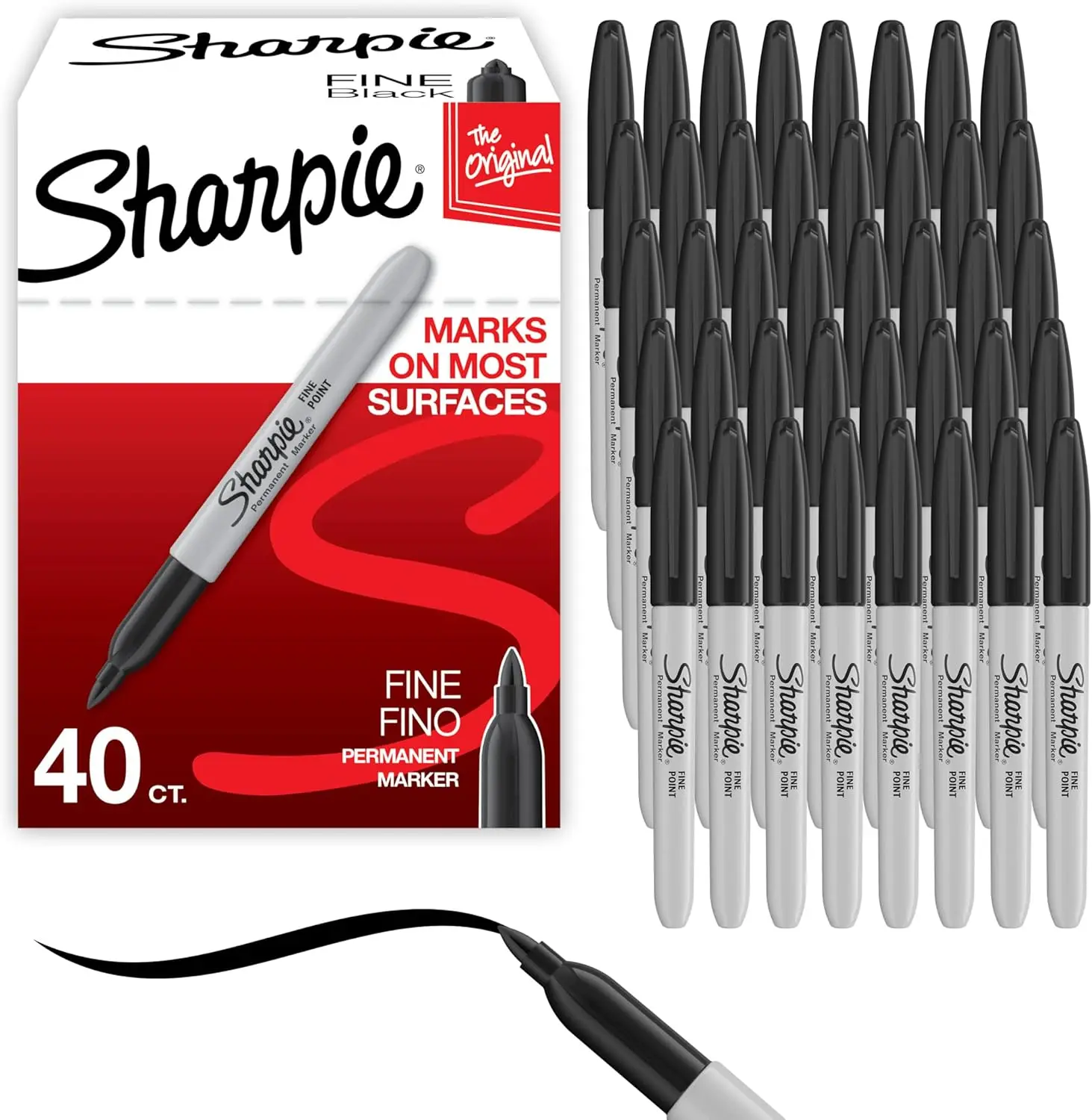 

Fine Tip Permanent Markers, Black, 40 Count - Quick Drying, Fade Resistant for Wood, Plastic, Paper
