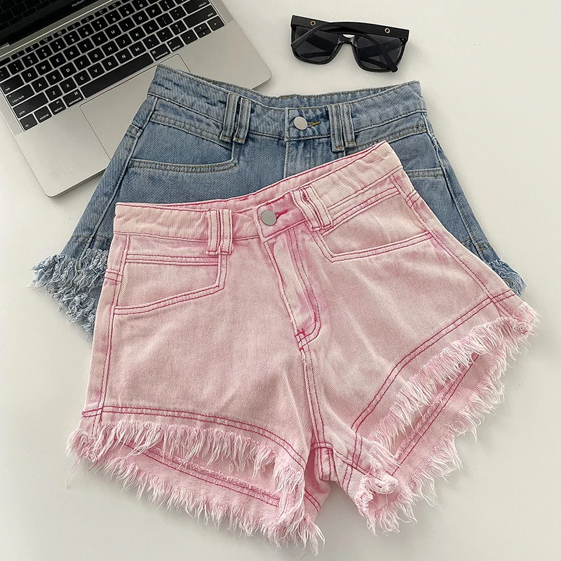 

New Women Denim Shorts 2023 Streetwear Retro High Waist Tassel Shorts Summer Korean Style Hot Girl Jean Shorts