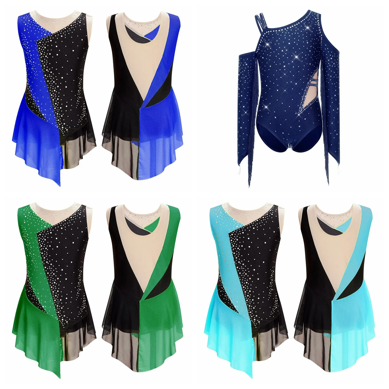 Kids Girls Latin Dance Performance Cha Cha BodysuitOne Shoulder Tassels Salsa Tango Ballet Dance Leotard Bodysuit Dancewear