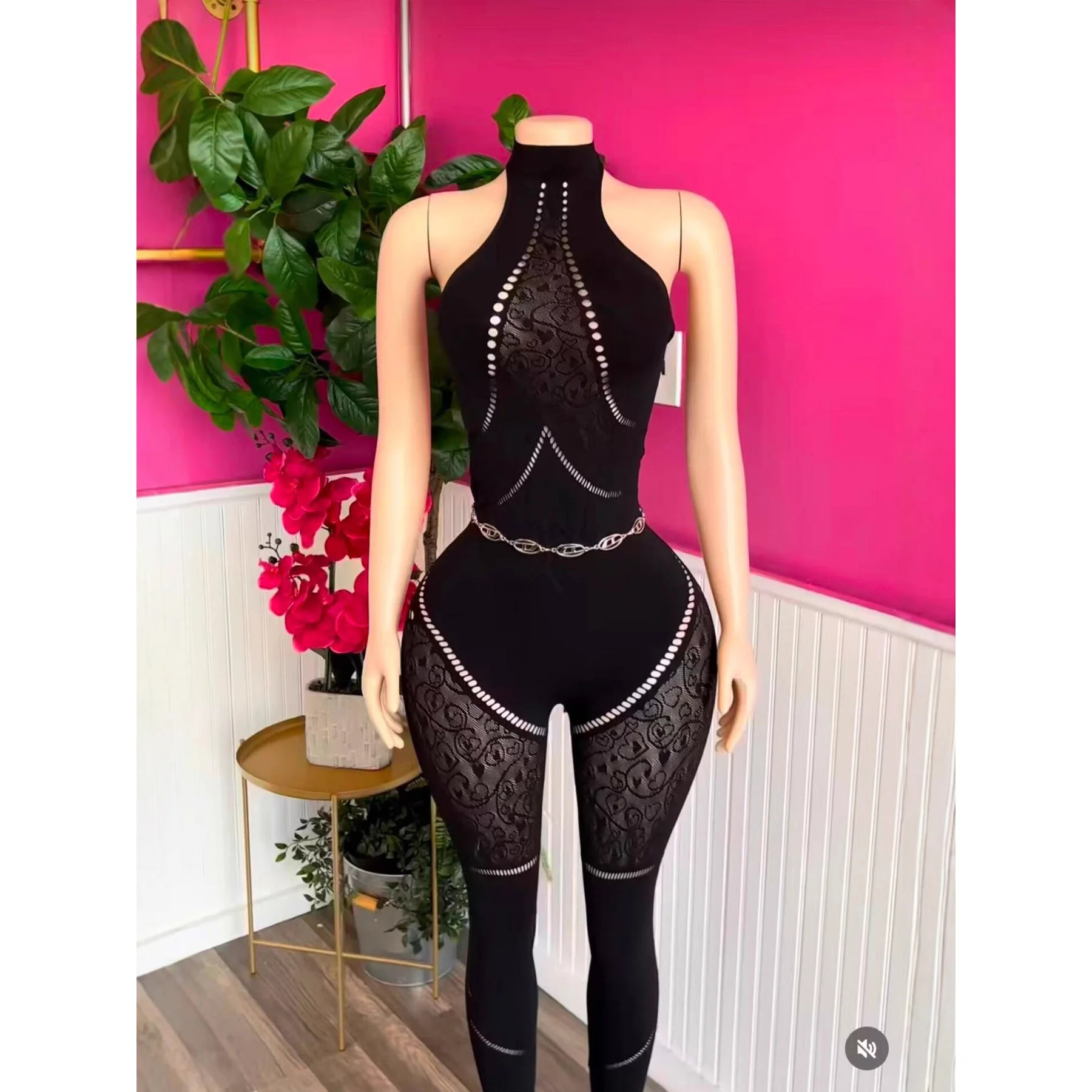 

Сексуальные сетчатые комбинезоны с лямкой на шее, женские зимне-осенние вечерние клубные элегантные облегающие роскошные цельные комбинезоны, боди, комбинезон