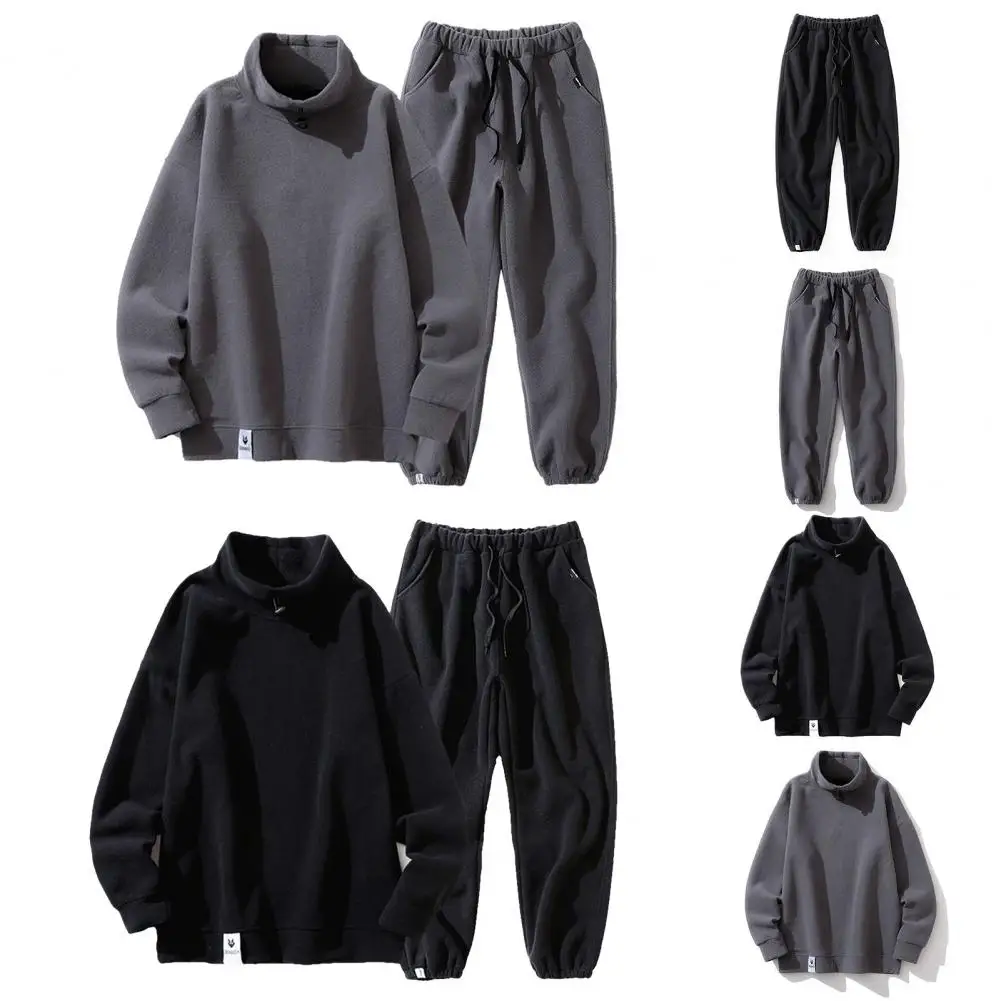 Ensemble de jogging décontracté pour homme avec poches Wstring de proximité, pantalon à taille élastique, sweat-shirt monochrome, survêtement pour document A, chaud