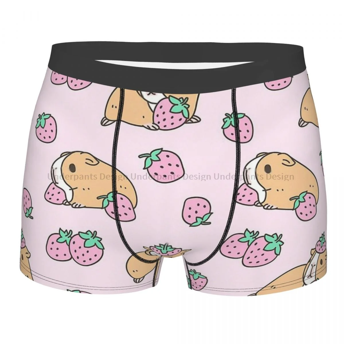 Pink Guinea Pig And Strawberry Pattern Animal Cute Forest Ocean Underpants Panties Men's Underwear Print Shorts Boxer Briefs