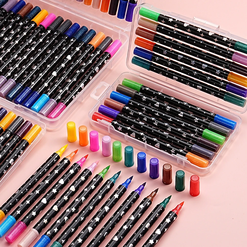

24 color/48 color dual head dual color glitter marker pen, soft head painting glitter pen, watercolor pen