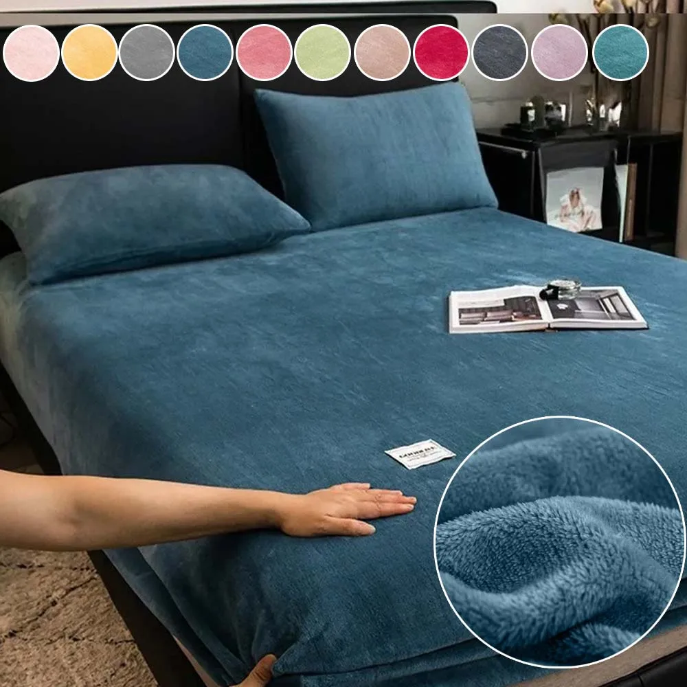 

Thickened Soft Warm Plush Fitted Sheet Winter Milk Velvet Bed Covers Mattress Protector Anti-Slip for Home Dorm Lençol De Cama