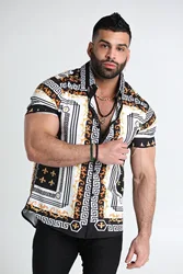 2023 summer new men's casual geometric 3D printed lapel short-sleeved shirt top Hawaiian style fashion thin shirt for men