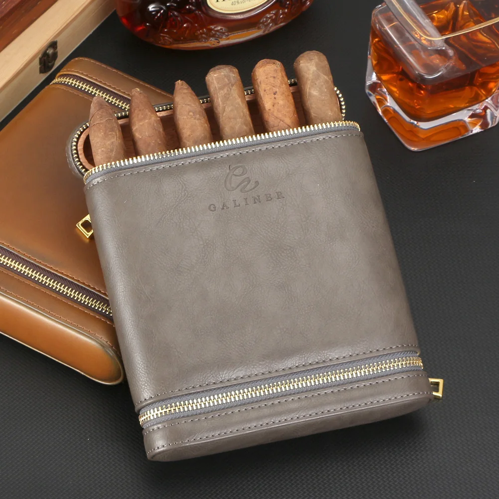 

Galiner Leather Cigar Humidor Home Travel Smoking Use Cedar Wood Lined Tobacco Storage Bag Practical Cigar Case