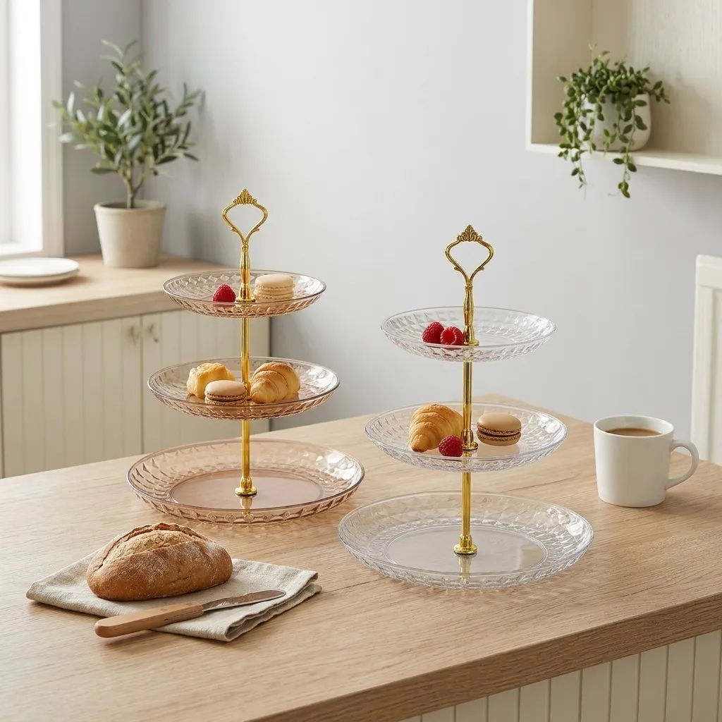 2/3 Tier Cupcake Stand Plastic Dessert Table Display Set Gold Cake Stand Serving Tray Food Display Stands Candy Table Party