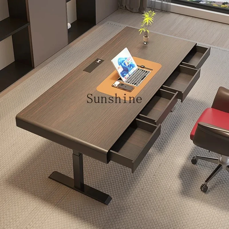 Italian minimalist light luxury modern double motor lifting table solid wood study advanced sense