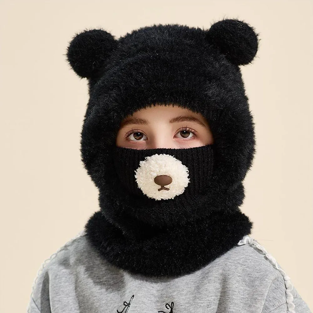 

Зимняя шапка с медведем для девочек от 2 до 5 лет — милые уши и воротник с плюшевым мишкой, мягкая теплая шапочка для холодной погоды