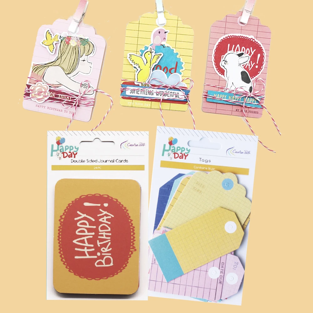 Creative Path Happy Day Scrapbooking Journaling Set 7pcs Decorative Papers Diecuts Tags Journal Cards Stickers DIY Crafting Kits view 4