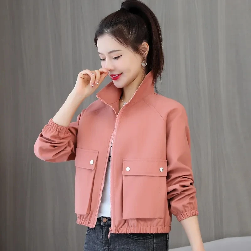 

Spring Autumn New Women Jacket Casual Stand-Up Collar Long Sleeve Zipper Short Windbreaker Loose Outerwear Ladies Clothes H2928