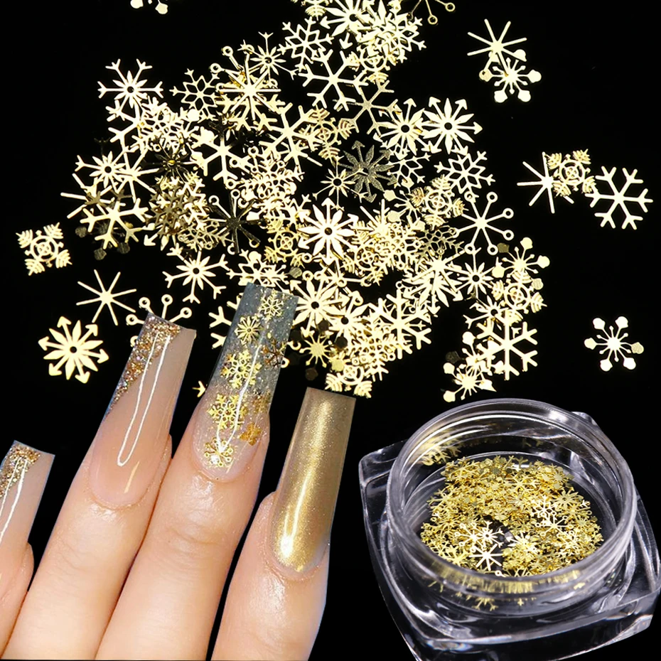 Gold Snowflakes Winter Nail Sequins Christmas Metal Flakes Holographic Spangles Nail Art Decoration Sticker Tips Manicure
