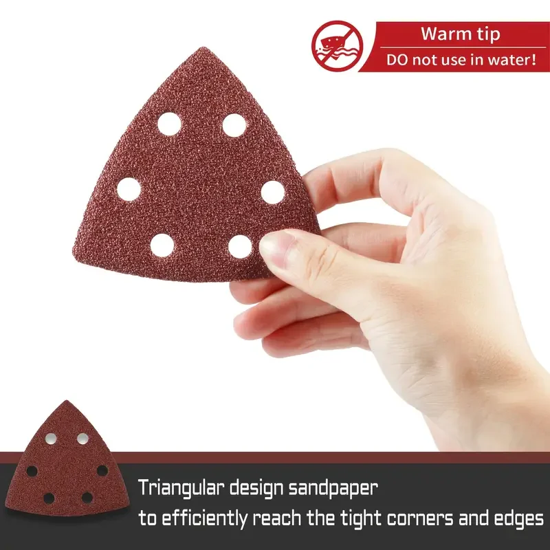 

40 piece triangle sandpaper, 60 gauge detail sandpaper with carabiner buckle, 3-1/2 inch diameter - for wood and metal polishing