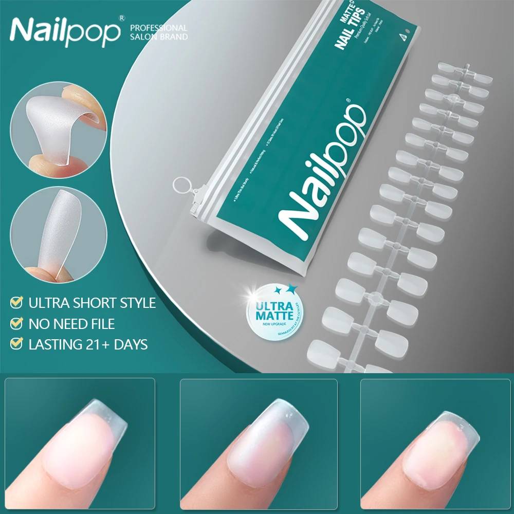 

Nailpop Short Coffin Fake Nails Press on False Nail Artificial Full Cover Nail Tips Capsule Americaine Nail Art Accessories Tool