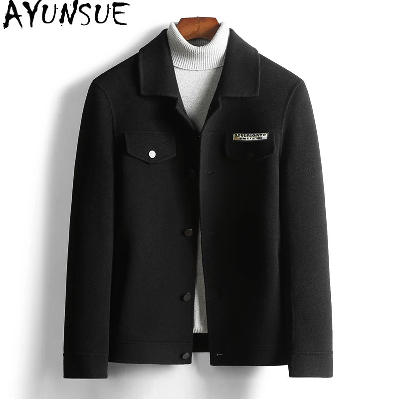 AYUNSUE Double-sided Woolen Jacket for Men Fashion Winter 100% Wool Coat Short  Korean-style Coats and Jackets Man Streetwear