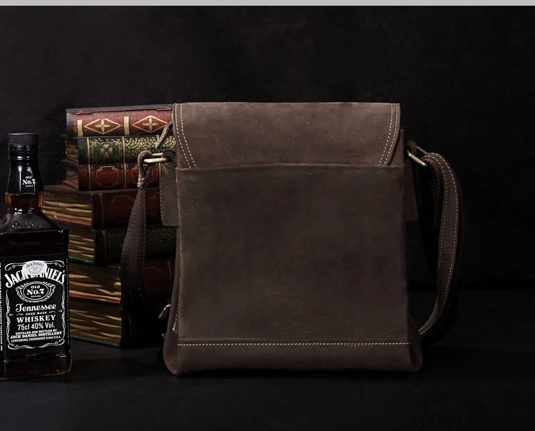 Vintage Crazy Horse Genuine Leather Men's Messenger Bag Real Leather Shoulder bags for Men Crossbody Bag for IPAD Case Fashion view 3