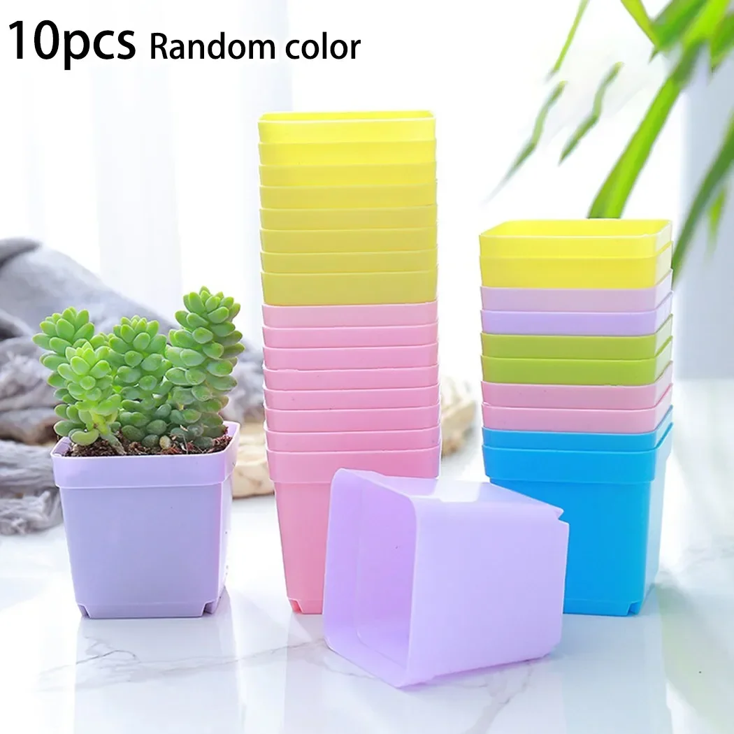 10pcs Colorful Multi Square Nursery Flower Pot Plastic Nursery Pot Plant Nursery Box Transplant Flower Tray For Home Garden