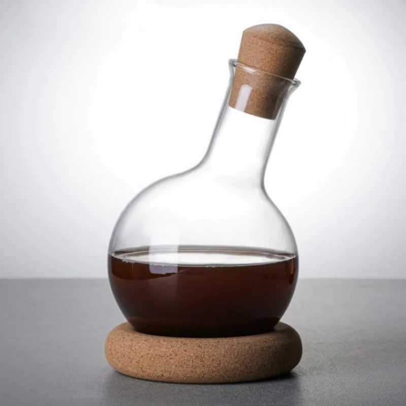 Transparent Glass Wine Jug with Wooden Base Decanter Flagon Red Pot The Bottle Drinkware Hip Flasks Distributor