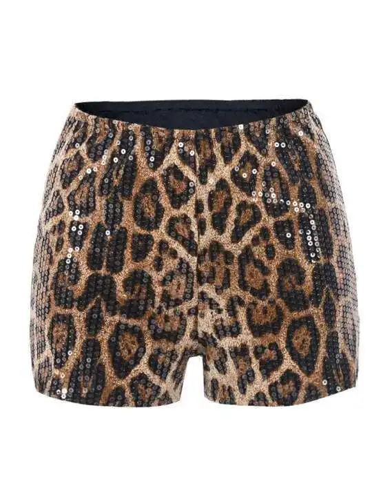 Sequined Pearl Women's Christmas New Product Leopard Print Elastic Shorts Streetwear Elastic Club Party Night Beach Shorts NGT5