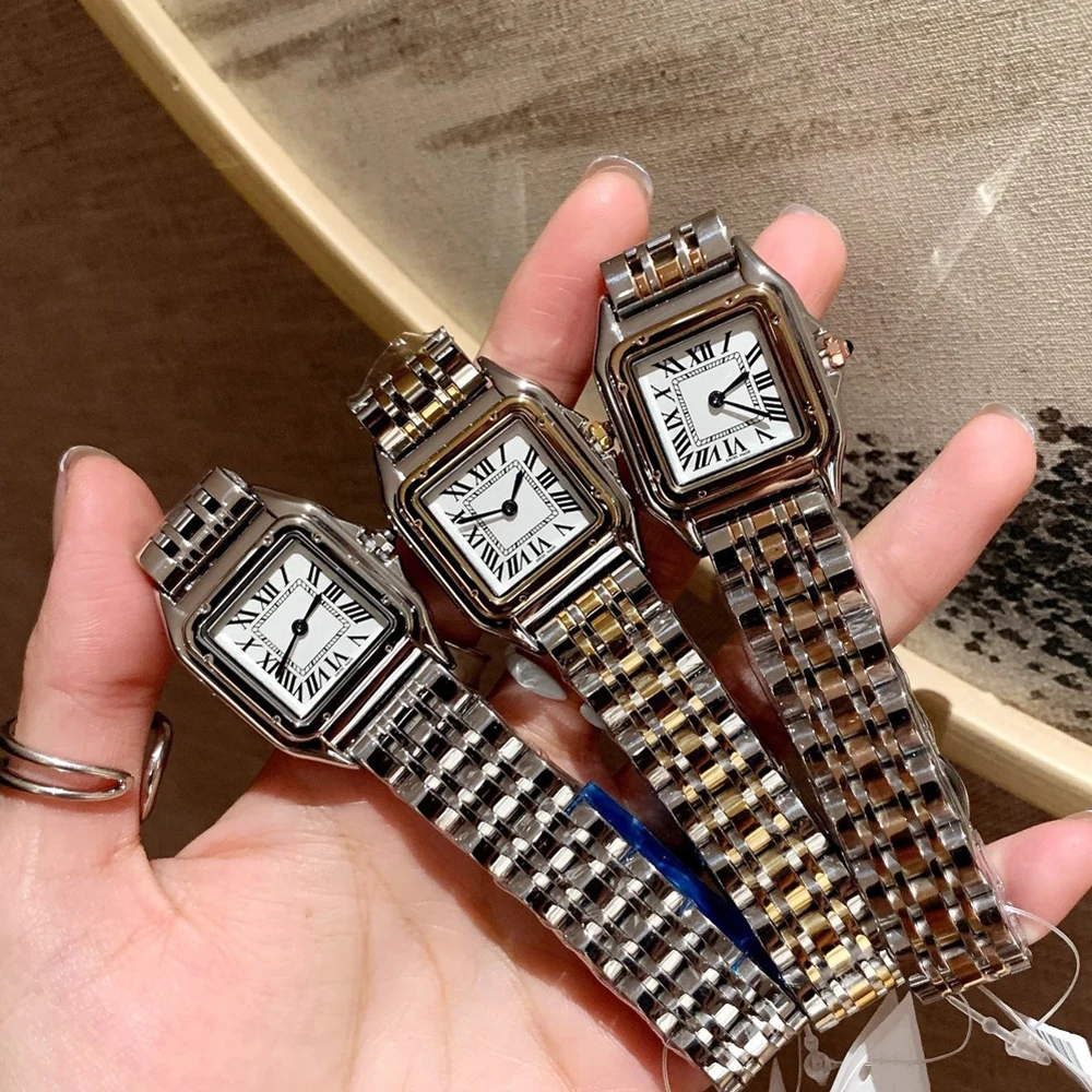 Relojes de pulsera de marca para mujer y niña, 26mm, esfera bonita cuadrada, banda de Metal de acero, reloj de lujo de cuarzo CA201