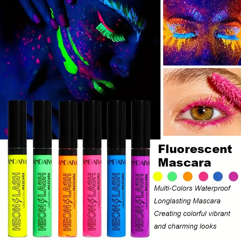 6Pcs Fluorescence Mascara Waterproof No Blooming Fast Dry Colorful Neon Eyelashes Curling Yellow Lengthens Eye Lashes Cosmetics