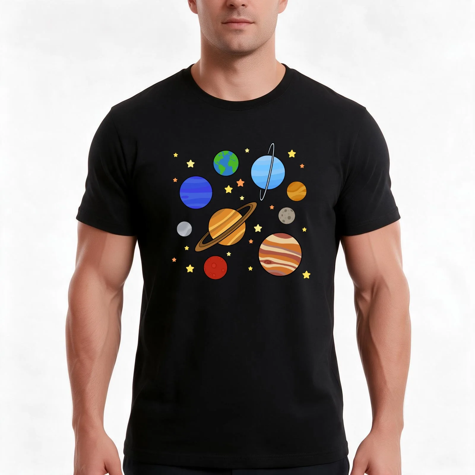 Solar System T-Shirt, Summer Casual Cotton Tee, Oversized Streetwear Tops, Vintage Graphic Print, Loose Fit Short Sleeve