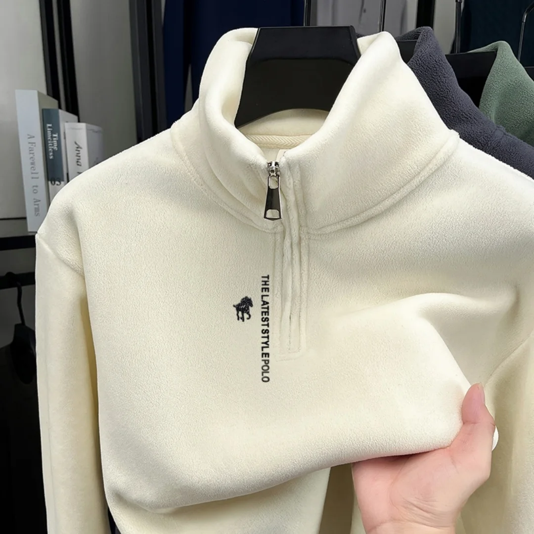 

Лидер продаж, мужские дизайнерские толстовки с буквенным принтом лошади, качественный бархатный пуловер на молнии, зимняя мода, простая универсальная трендовая мужская одежда