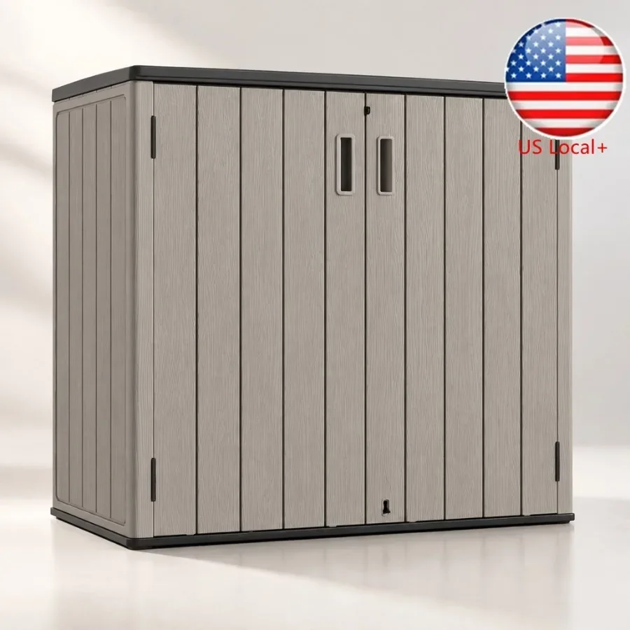 Outdoor Horizontal Storage Sheds, Waterproof Resin Tool Storage Box for Lawn Mower, Garden Tools and Patio Furniture, Lockable