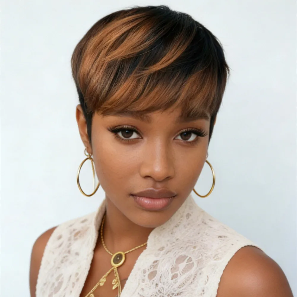 

short straight pixie human hair wigs for women 6inch 1B30 613 blonde color pixie wig 150% density machine made wig daily party
