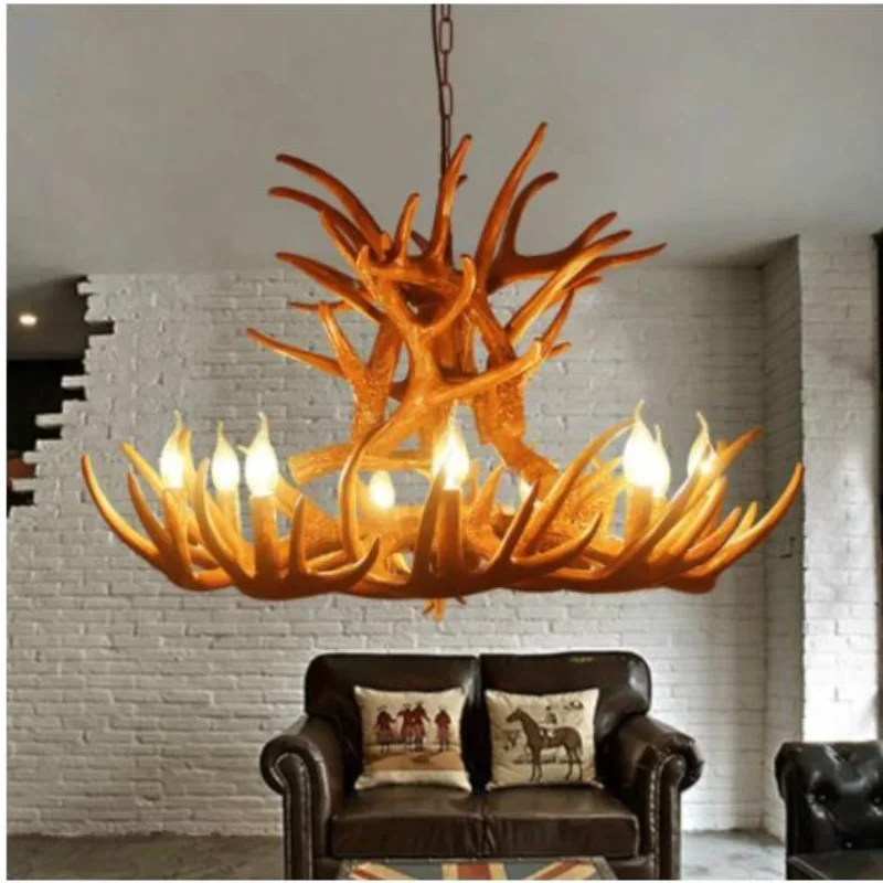 

Europe Country 9 Head Candle Antler Chandelier American Retro Resin Deer Horn Lamps Home Decoration Lighting E14 110-240V